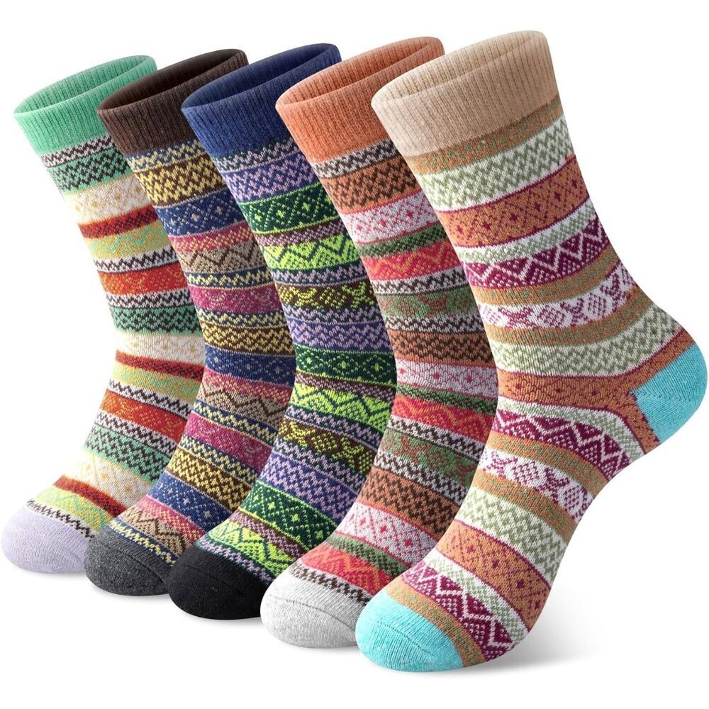 🆕Women's 5 Pairs Winter Thick Boot Cozy Crew Vintage Soft Calf Knit Wool Socks